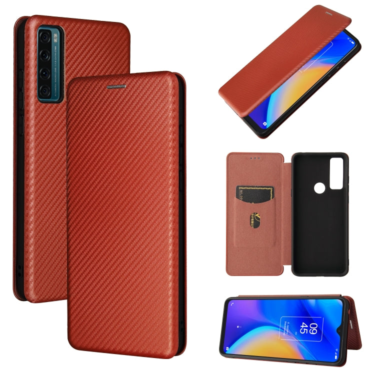 For TCL 20 SE Carbon Fiber Texture Horizontal Flip TPU + PC + PU Leather Case with Card Slot(Brown) - TCL by buy2fix | Online Shopping UK | buy2fix