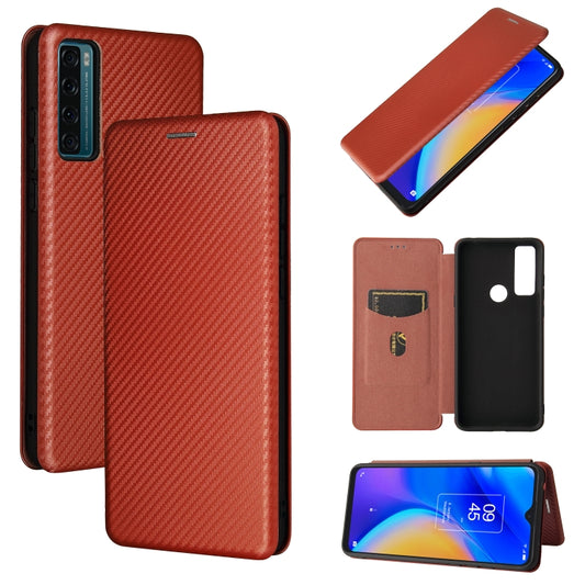 For TCL 20 SE Carbon Fiber Texture Horizontal Flip TPU + PC + PU Leather Case with Card Slot(Brown) - TCL by buy2fix | Online Shopping UK | buy2fix