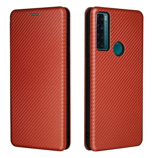 For TCL 20 SE Carbon Fiber Texture Horizontal Flip TPU + PC + PU Leather Case with Card Slot(Brown) - TCL by buy2fix | Online Shopping UK | buy2fix