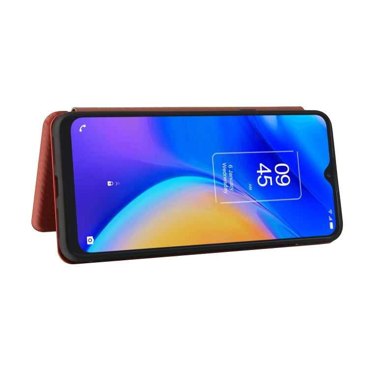 For TCL 20 SE Carbon Fiber Texture Horizontal Flip TPU + PC + PU Leather Case with Card Slot(Brown) - TCL by buy2fix | Online Shopping UK | buy2fix