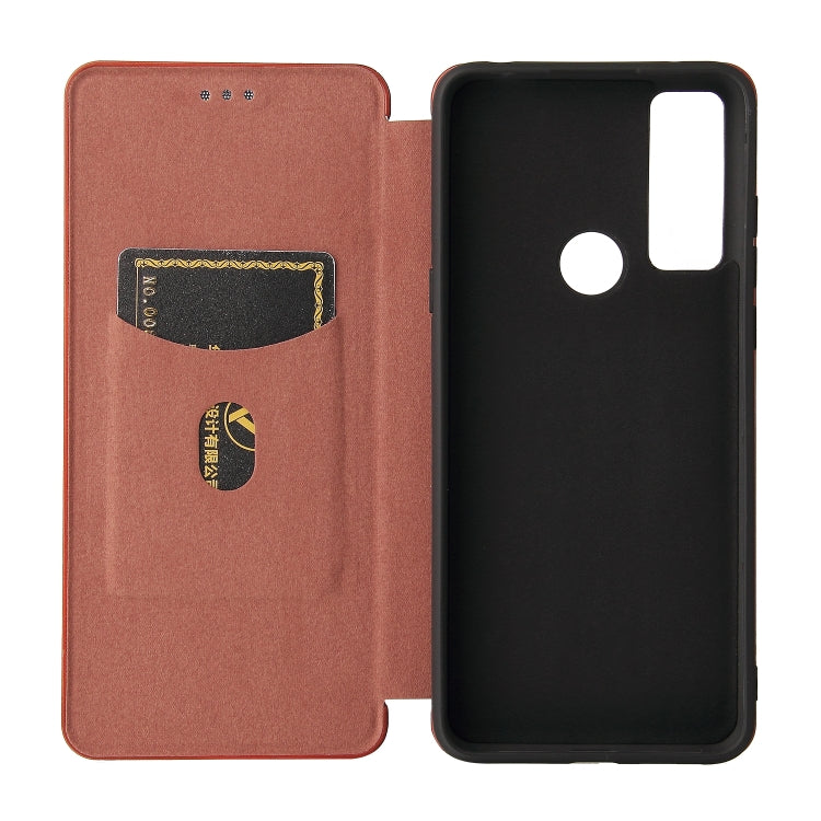 For TCL 20 SE Carbon Fiber Texture Horizontal Flip TPU + PC + PU Leather Case with Card Slot(Brown) - TCL by buy2fix | Online Shopping UK | buy2fix
