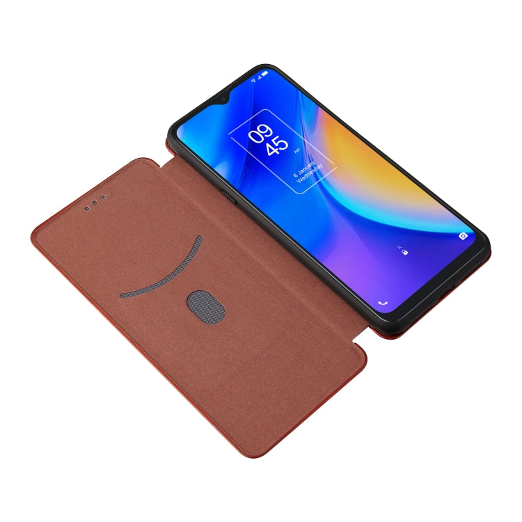 For TCL 20 SE Carbon Fiber Texture Horizontal Flip TPU + PC + PU Leather Case with Card Slot(Brown) - TCL by buy2fix | Online Shopping UK | buy2fix