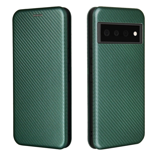 For Google Pixel 6 Pro Carbon Fiber Texture Horizontal Flip TPU + PC + PU Leather Case with Card Slot(Green) by buy2fix