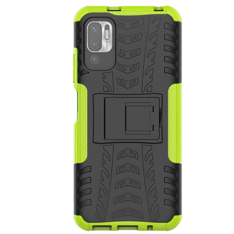 For Xiaomi Redmi Note 10 5G Tire Texture Shockproof TPU+PC Protective Case with Holder(Green) - Xiaomi Cases by buy2fix | Online Shopping UK | buy2fix
