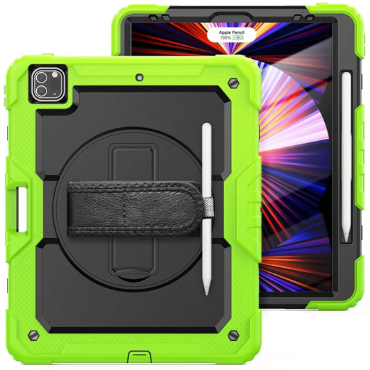 For iPad Pro 12.9 2022 / 2021 / 2020 / 2018 Shockproof Colorful Silicone + PC Protective Tablet Case with Holder & Shoulder Strap & Hand Strap & Pen Slot(Lime Silicone) by buy2fix