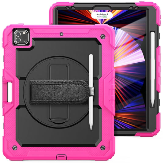For iPad Pro 12.9 2022 / 2021 / 2020 / 2018 Shockproof Colorful Silicone + PC Protective Tablet Case with Holder & Shoulder Strap & Hand Strap & Pen Slot(Rose Silicone) by buy2fix