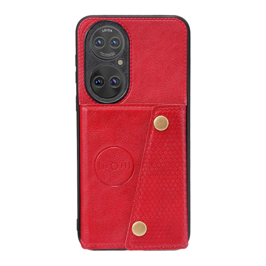 For Huawei P50 Double Buckle PU + TPU Shockproof Magnetic Protective Case with Card Slot & Holder(Red) by buy2fix