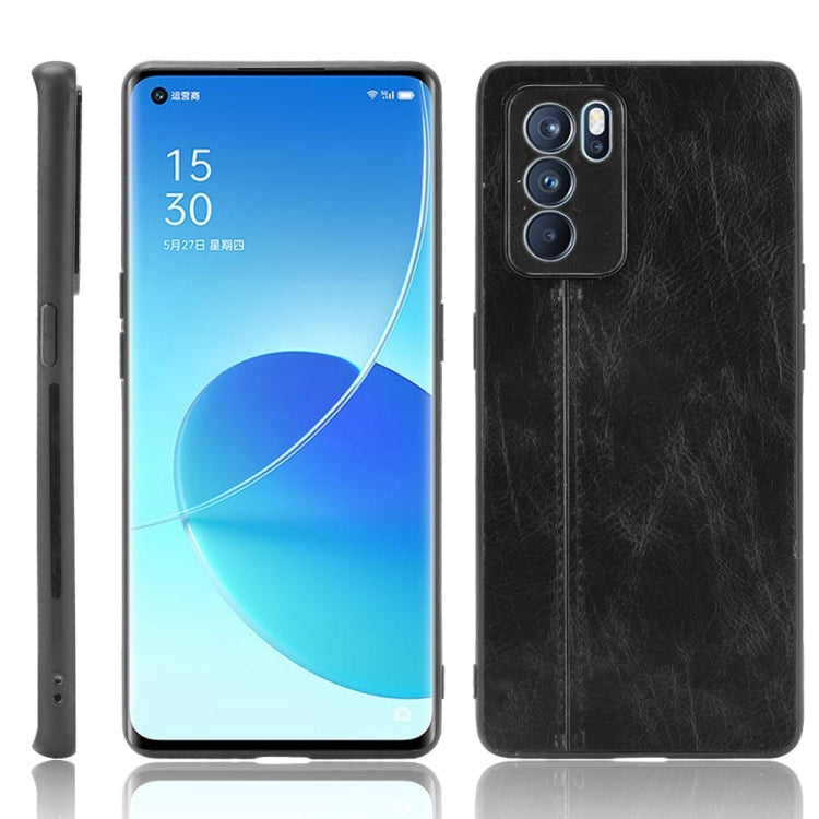 For OPPO Reno6 Pro Shockproof Sewing Cow Pattern Skin PC + PU + TPU Case(Black) - OPPO Cases by AZNS | Online Shopping UK | buy2fix