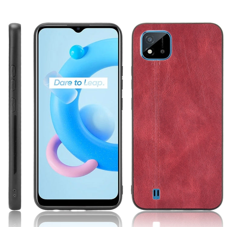 For OPPO Realme C11 2021 / Realme C20 Shockproof Sewing Cow Pattern Skin PC + PU + TPU Case(Red) - Realme Cases by buy2fix | Online Shopping UK | buy2fix
