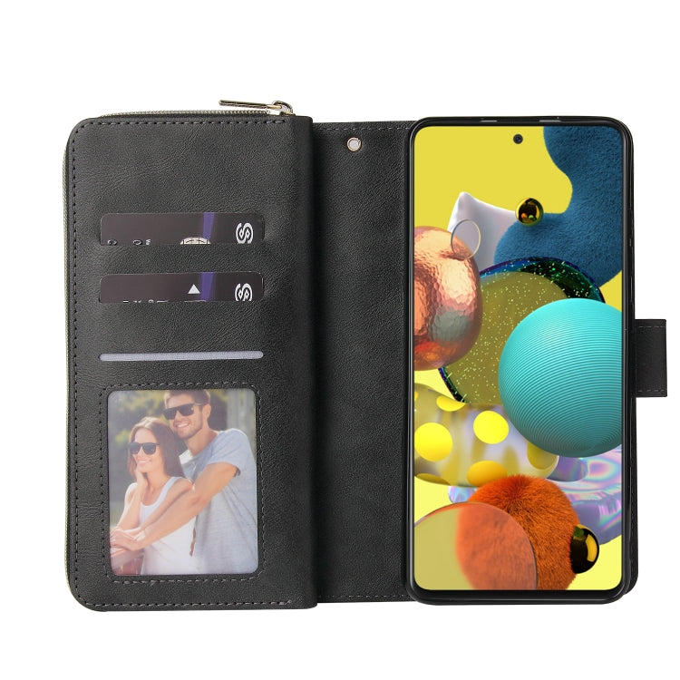 For Samsung Galaxy A52 5G Zipper Wallet Bag Horizontal Flip PU Leather Case with Holder & 9 Card Slots & Wallet & Lanyard & Photo Frame(Black) by buy2fix