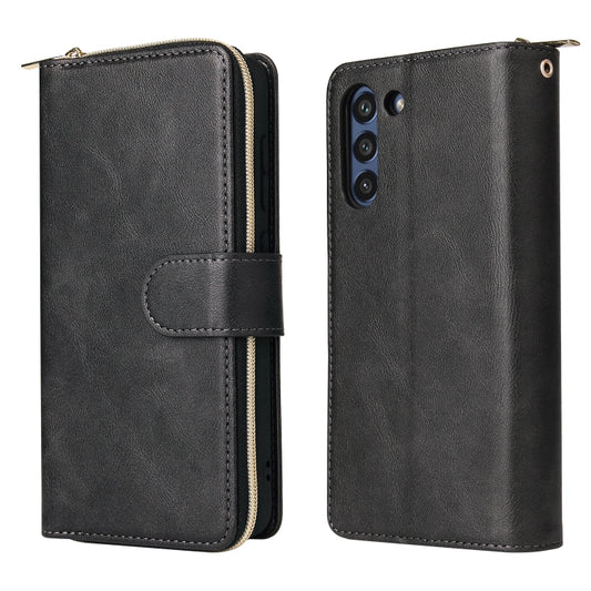 For Samsung Galaxy S21 FE Zipper Wallet Bag Horizontal Flip PU Leather Case with Holder & 9 Card Slots & Wallet & Lanyard & Photo Frame(Black) by buy2fix
