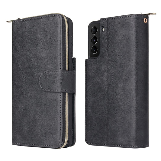 For Samsung Galaxy S21+ Zipper Wallet Bag Horizontal Flip PU Leather Case with Holder & 9 Card Slots & Wallet & Lanyard & Photo Frame(Black) by buy2fix