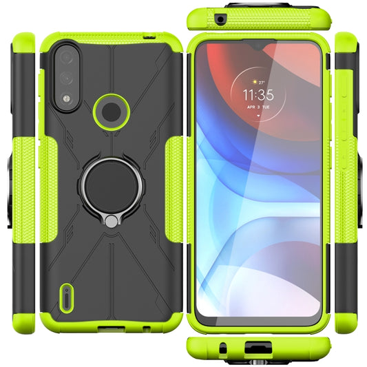 For Motorola Moto E7 Power Armor Bear Shockproof PC + TPU Protective Case with Ring Holder(Green) by buy2fix