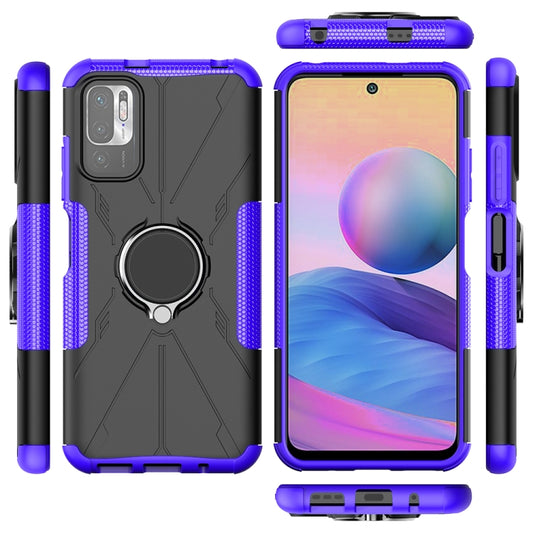 For Xiaomi Redmi Note 10 5G Armor Bear Shockproof PC + TPU Protective Case with Ring Holder(Purple) by buy2fix