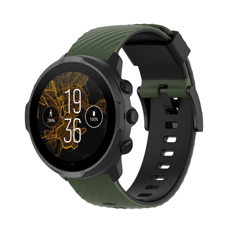 For Suunto 7 24mm Two-color Silicone Watch Band(Army Green Black) - by buy2fix | Online Shopping UK | buy2fix