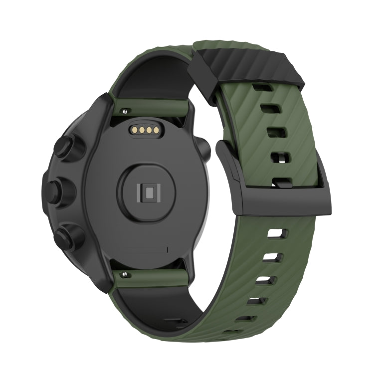 For Suunto 7 24mm Two-color Silicone Watch Band(Army Green Black) - by buy2fix | Online Shopping UK | buy2fix