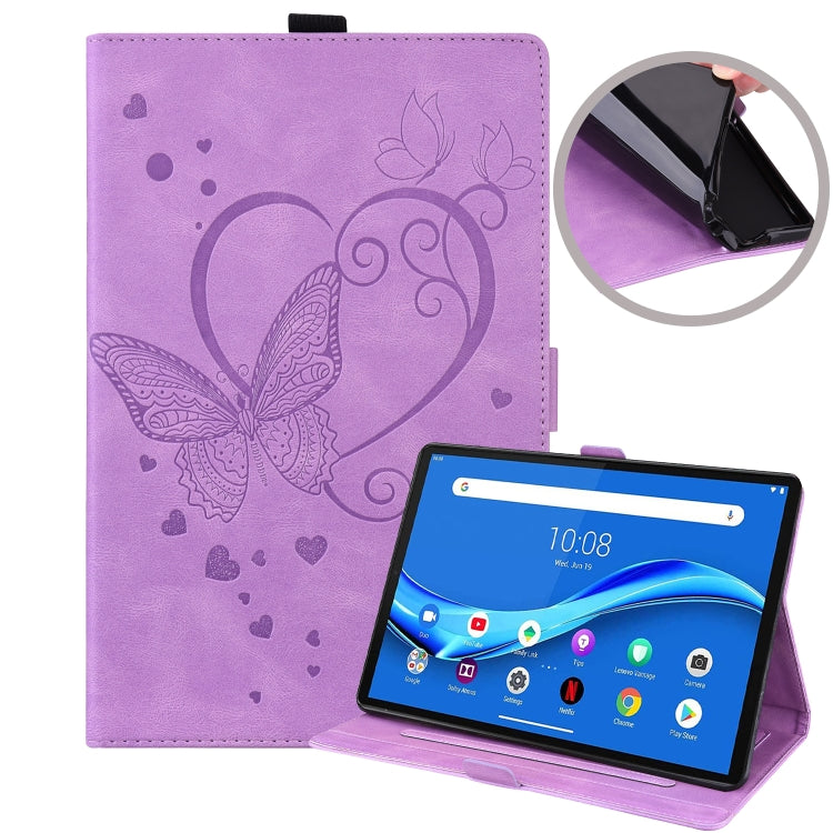 For Lenovo Tab M10 Plus TB-X606F TB-X606X Love Butterfly Pattern Horizontal Flip Leather Case with Holder(Purple) - Lenovo by buy2fix | Online Shopping UK | buy2fix