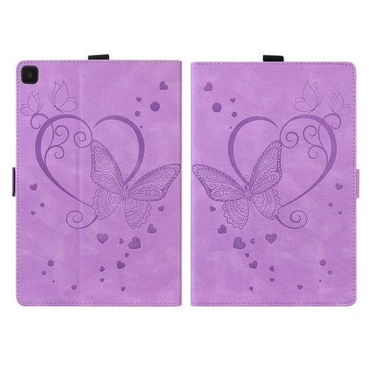 For Samsung Galaxy Tab A7 Lite T220 T225 Love Butterfly Pattern Horizontal Flip Leather Case with Holder(Purple) by buy2fix