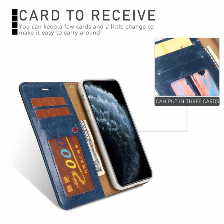 For iPhone 11 Crazy Horse Texture Detachable Magnetic Back Cover Horizontal Flip Leather Case with Holder & Card Slots & Photo Frame & Wallet (Blue) - iPhone 11 Cases by buy2fix | Online Shopping UK | buy2fix