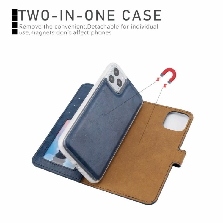 For iPhone 11 Crazy Horse Texture Detachable Magnetic Back Cover Horizontal Flip Leather Case with Holder & Card Slots & Photo Frame & Wallet (Blue) - iPhone 11 Cases by buy2fix | Online Shopping UK | buy2fix