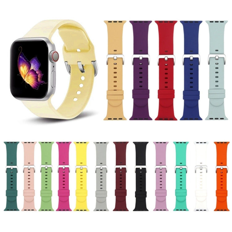 Silver Buckle Silicone Watch Band For Apple Watch Series 9&8&7 41mm / SE 3&SE 2&6&SE&5&4 40mm / 3&2&1 38mm(Rose Red) - Watch Bands by buy2fix | Online Shopping UK | buy2fix