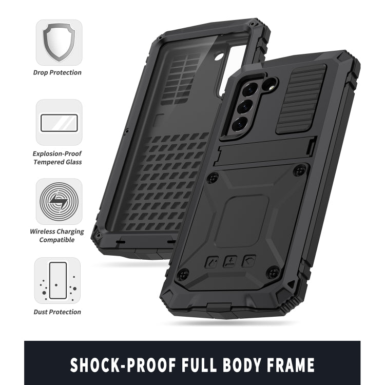 For Samsung Galaxy S21 FE R-JUST Shockproof Waterproof Dust-proof Metal + Silicone Protective Case with Holder(Black) - Galaxy Phone Cases by R-JUST | Online Shopping UK | buy2fix