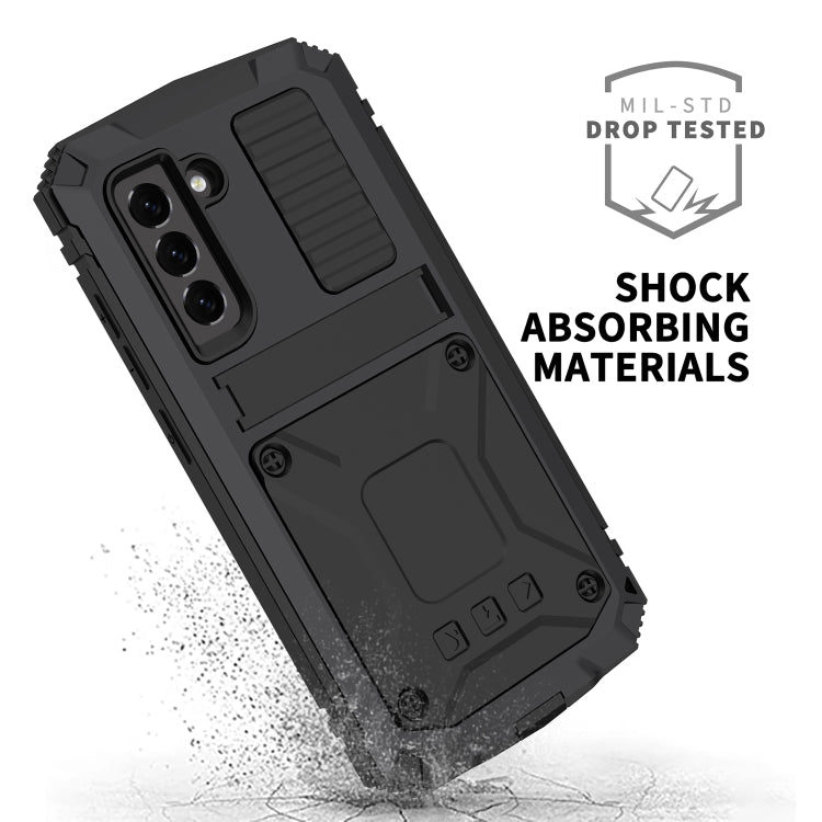For Samsung Galaxy S21 FE R-JUST Shockproof Waterproof Dust-proof Metal + Silicone Protective Case with Holder(Black) - Galaxy Phone Cases by R-JUST | Online Shopping UK | buy2fix