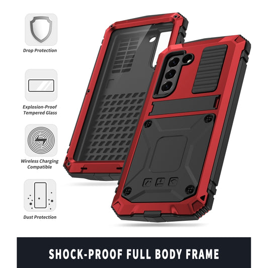 For Samsung Galaxy S21 FE R-JUST Shockproof Waterproof Dust-proof Metal + Silicone Protective Case with Holder(Red) by R-JUST