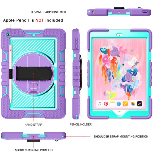 360 Degree Rotation Contrast Color Shockproof Silicone + PC Case with Holder & Hand Grip Strap & Shoulder Strap For iPad 9.7 2018 / 2017 / Air / Air 2 / Pro 9.7 (Purple + Mint Green) - iPad 9.7 (2018) & (2017) Cases by buy2fix | Online Shopping UK | buy2fix