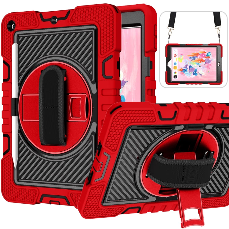 For iPad 10.2 2021 / 2020 / 2019 360 Degree Rotation Contrast Color Shockproof Silicone + PC Case with Holder & Hand Grip Strap & Shoulder Strap (Red+Black) - iPad 10.2 Cases by buy2fix | Online Shopping UK | buy2fix