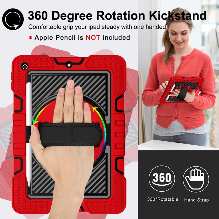 For iPad 10.2 2021 / 2020 / 2019 360 Degree Rotation Contrast Color Shockproof Silicone + PC Case with Holder & Hand Grip Strap & Shoulder Strap (Red+Black) - iPad 10.2 Cases by buy2fix | Online Shopping UK | buy2fix