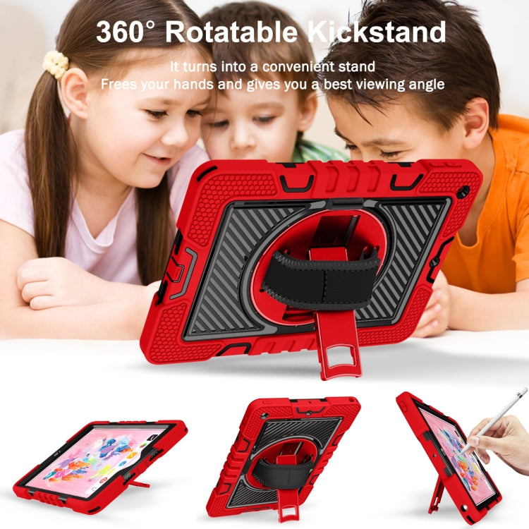 For iPad 10.2 2021 / 2020 / 2019 360 Degree Rotation Contrast Color Shockproof Silicone + PC Case with Holder & Hand Grip Strap & Shoulder Strap (Red+Black) - iPad 10.2 Cases by buy2fix | Online Shopping UK | buy2fix