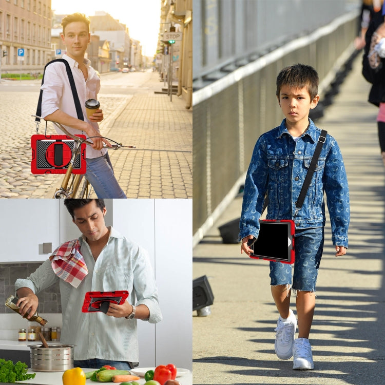 For iPad 10.2 2021 / 2020 / 2019 360 Degree Rotation Contrast Color Shockproof Silicone + PC Case with Holder & Hand Grip Strap & Shoulder Strap (Red+Black) - iPad 10.2 Cases by buy2fix | Online Shopping UK | buy2fix