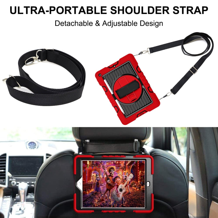 For iPad 10.2 2021 / 2020 / 2019 360 Degree Rotation Contrast Color Shockproof Silicone + PC Case with Holder & Hand Grip Strap & Shoulder Strap (Red+Black) - iPad 10.2 Cases by buy2fix | Online Shopping UK | buy2fix