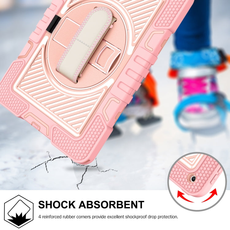 For iPad 10.2 2021 / 2020 / 2019 360 Degree Rotation Contrast Color Shockproof Silicone + PC Case with Holder & Hand Grip Strap & Shoulder Strap(Rose Gold) - iPad 10.2 Cases by buy2fix | Online Shopping UK | buy2fix