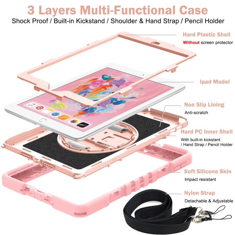 For iPad 10.2 2021 / 2020 / 2019 360 Degree Rotation Contrast Color Shockproof Silicone + PC Case with Holder & Hand Grip Strap & Shoulder Strap(Rose Gold) - iPad 10.2 Cases by buy2fix | Online Shopping UK | buy2fix