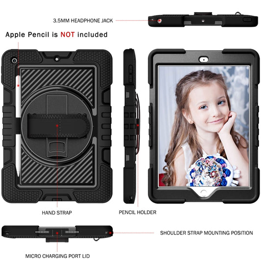 For iPad 10.2 2021 / 2020 / 2019 360 Degree Rotation Contrast Color Shockproof Silicone + PC Case with Holder & Hand Grip Strap & Shoulder Strap (Black) by buy2fix