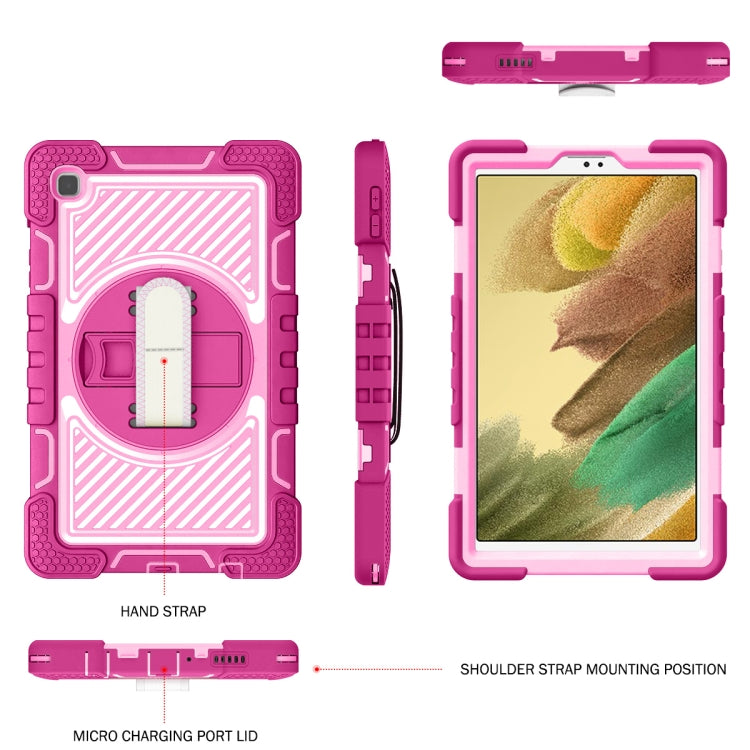 For Samsung Galaxy Tab A7 Lite T220 / T225 360 Degree Rotation Contrast Color Shockproof Silicone + PC Case with Holder & Hand Grip Strap & Shoulder Strap(Rose Red+Pink) - Tab A7 Lite T220 / T225 by buy2fix | Online Shopping UK | buy2fix