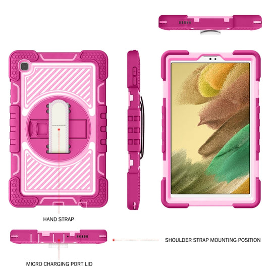 For Samsung Galaxy Tab A7 Lite T220 / T225 360 Degree Rotation Contrast Color Shockproof Silicone + PC Case with Holder & Hand Grip Strap & Shoulder Strap(Rose Red+Pink) by buy2fix