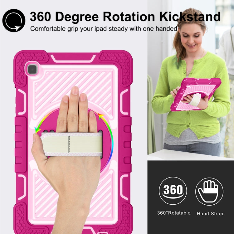 For Samsung Galaxy Tab A7 Lite T220 / T225 360 Degree Rotation Contrast Color Shockproof Silicone + PC Case with Holder & Hand Grip Strap & Shoulder Strap(Rose Red+Pink) - Tab A7 Lite T220 / T225 by buy2fix | Online Shopping UK | buy2fix