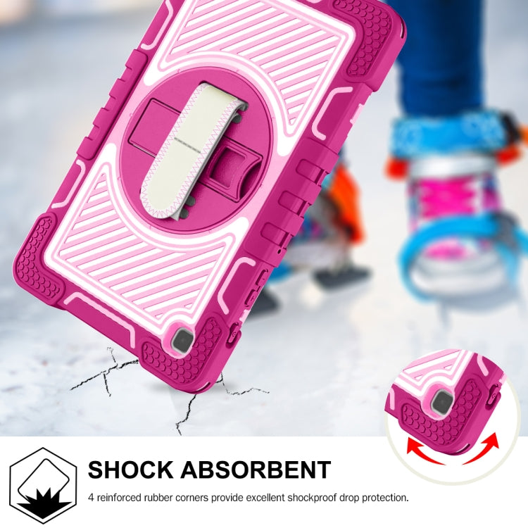 For Samsung Galaxy Tab A7 Lite T220 / T225 360 Degree Rotation Contrast Color Shockproof Silicone + PC Case with Holder & Hand Grip Strap & Shoulder Strap(Rose Red+Pink) - Tab A7 Lite T220 / T225 by buy2fix | Online Shopping UK | buy2fix