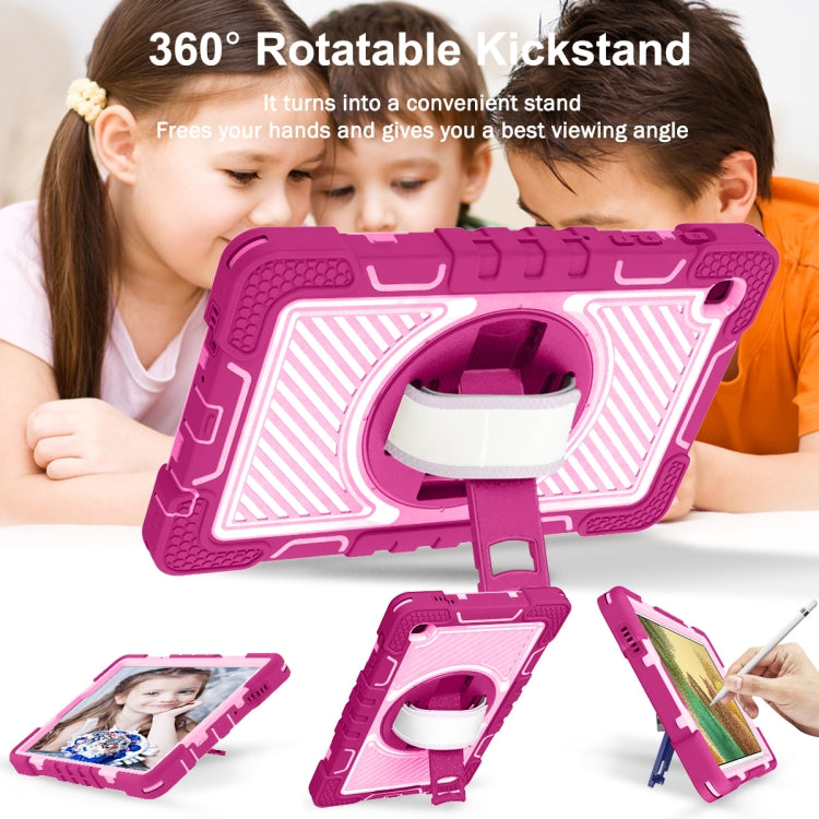 For Samsung Galaxy Tab A7 Lite T220 / T225 360 Degree Rotation Contrast Color Shockproof Silicone + PC Case with Holder & Hand Grip Strap & Shoulder Strap(Rose Red+Pink) - Tab A7 Lite T220 / T225 by buy2fix | Online Shopping UK | buy2fix