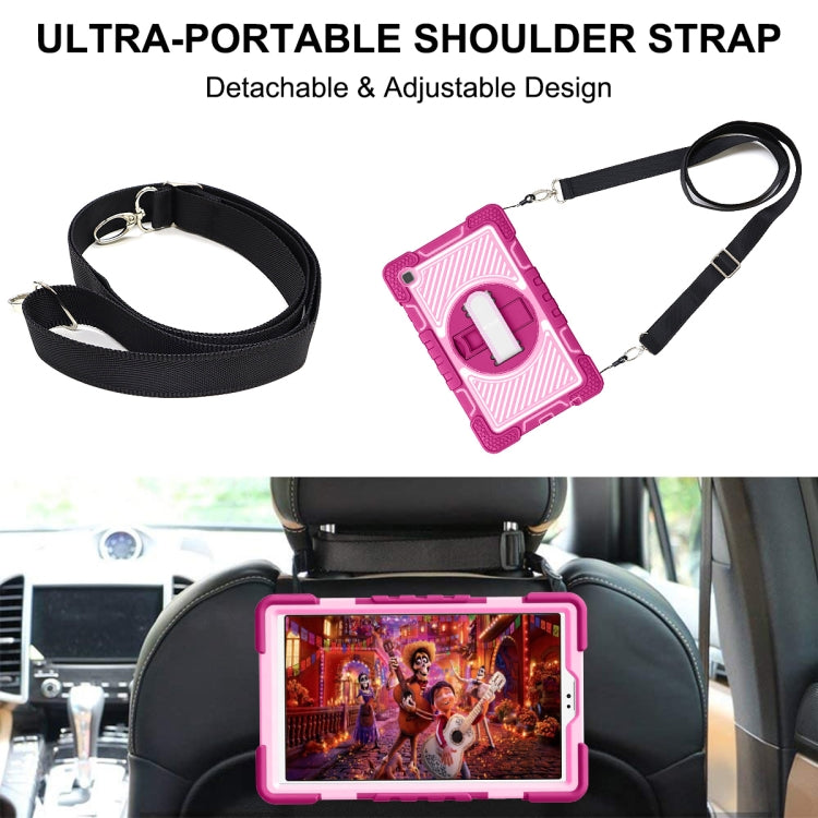 For Samsung Galaxy Tab A7 Lite T220 / T225 360 Degree Rotation Contrast Color Shockproof Silicone + PC Case with Holder & Hand Grip Strap & Shoulder Strap(Rose Red+Pink) - Tab A7 Lite T220 / T225 by buy2fix | Online Shopping UK | buy2fix