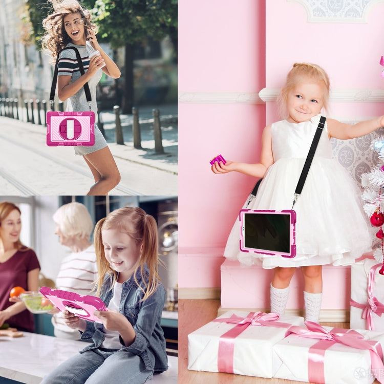 For Samsung Galaxy Tab A7 Lite T220 / T225 360 Degree Rotation Contrast Color Shockproof Silicone + PC Case with Holder & Hand Grip Strap & Shoulder Strap(Rose Red+Pink) - Tab A7 Lite T220 / T225 by buy2fix | Online Shopping UK | buy2fix