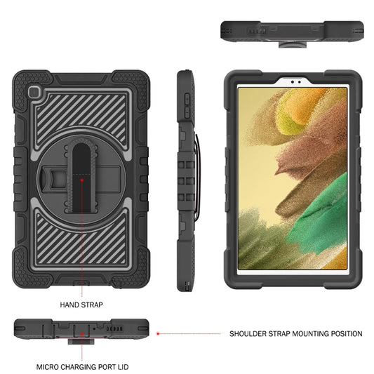 For Samsung Galaxy Tab A7 Lite T220 / T225 360 Degree Rotation Contrast Color Shockproof Silicone + PC Case with Holder & Hand Grip Strap & Shoulder Strap(Black) by buy2fix