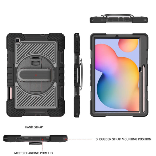 For Samsung Galaxy Tab S6 Lite P610/P615 360 Degree Rotation Contrast Color Shockproof Silicone + PC Case with Holder & Hand Grip Strap & Shoulder Strap(Black) by buy2fix