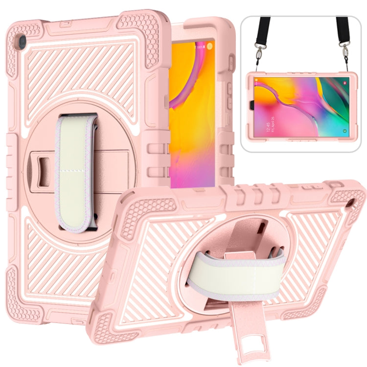 For Samsung Galaxy Tab A 10.1 2019 T515 360 Degree Rotation Contrast Color Shockproof Silicone + PC Case with Holder & Hand Grip Strap & Shoulder Strap(Rose Gold) - Tab A 10.1 (2019) T510 / T515 by buy2fix | Online Shopping UK | buy2fix