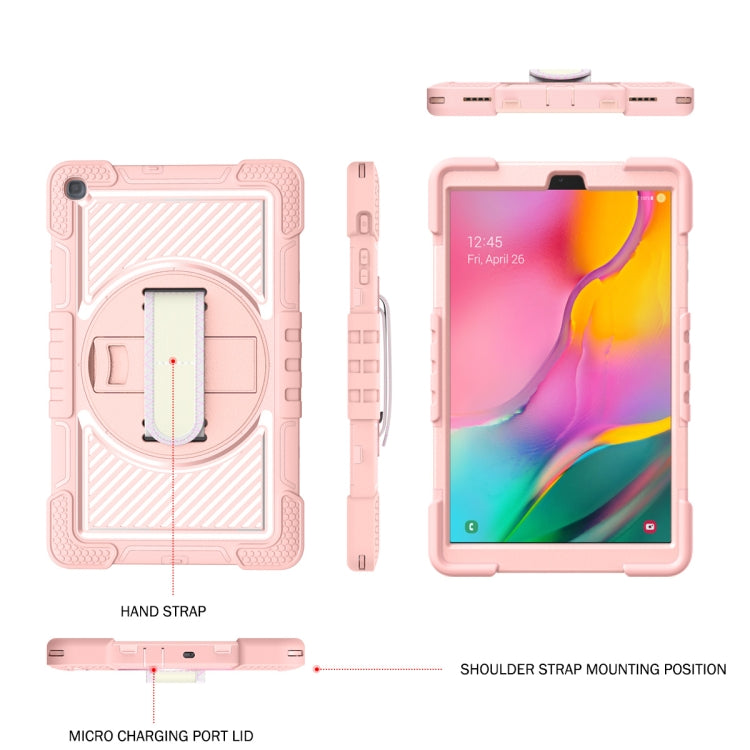 For Samsung Galaxy Tab A 10.1 2019 T515 360 Degree Rotation Contrast Color Shockproof Silicone + PC Case with Holder & Hand Grip Strap & Shoulder Strap(Rose Gold) - Tab A 10.1 (2019) T510 / T515 by buy2fix | Online Shopping UK | buy2fix