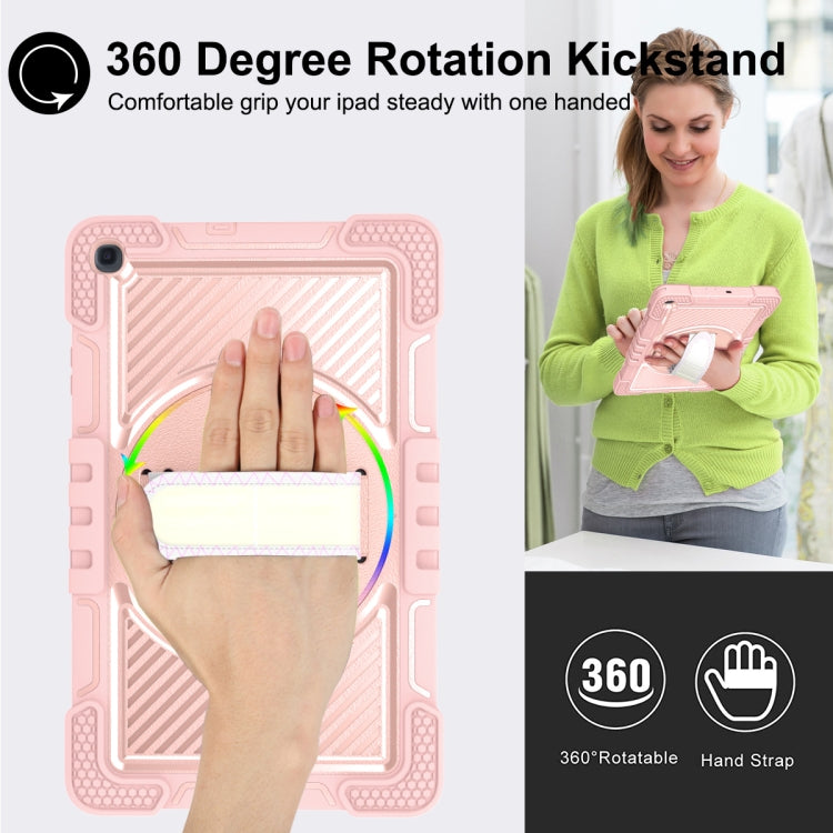 For Samsung Galaxy Tab A 10.1 2019 T515 360 Degree Rotation Contrast Color Shockproof Silicone + PC Case with Holder & Hand Grip Strap & Shoulder Strap(Rose Gold) - Tab A 10.1 (2019) T510 / T515 by buy2fix | Online Shopping UK | buy2fix