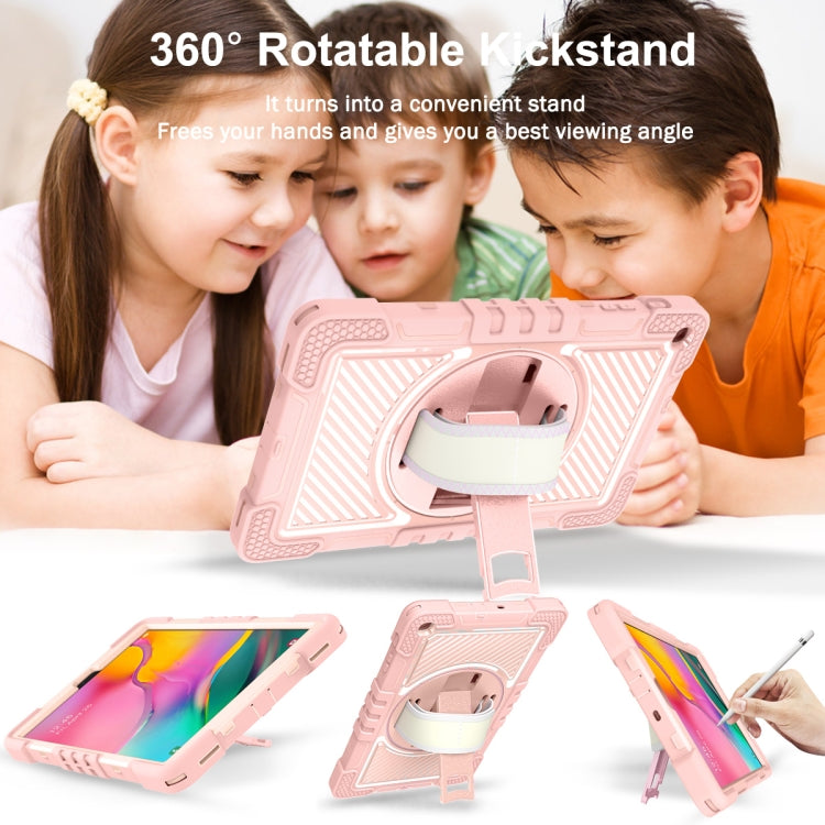 For Samsung Galaxy Tab A 10.1 2019 T515 360 Degree Rotation Contrast Color Shockproof Silicone + PC Case with Holder & Hand Grip Strap & Shoulder Strap(Rose Gold) - Tab A 10.1 (2019) T510 / T515 by buy2fix | Online Shopping UK | buy2fix